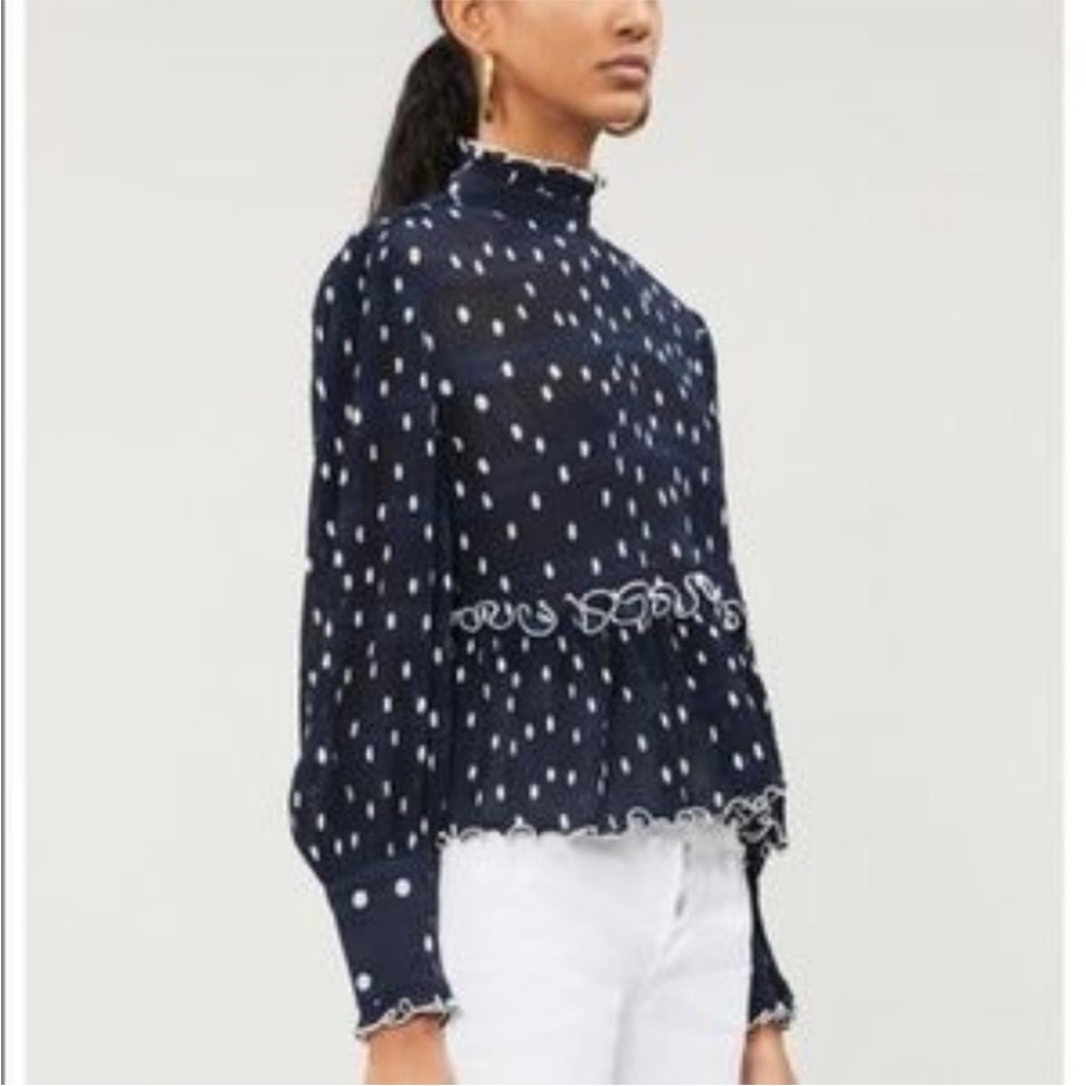 Ganni Navy Polka Dot Women's Top